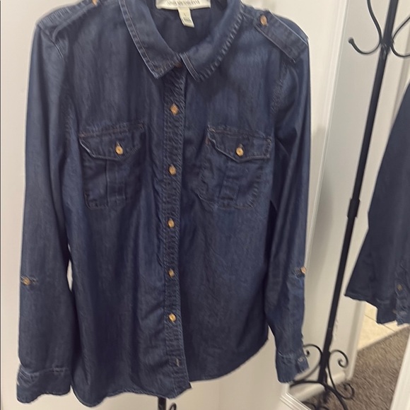 Blue Long Sleeve Button Down Blouse - Picture 2 of 9